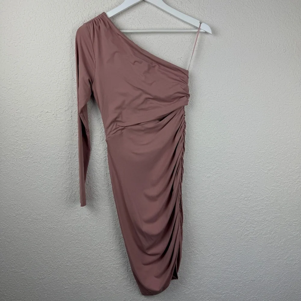 Susana Monaco Womens Blush Pink One Shoulder Cut Out Midi Ruched Dress Small - Picture 3 of 14